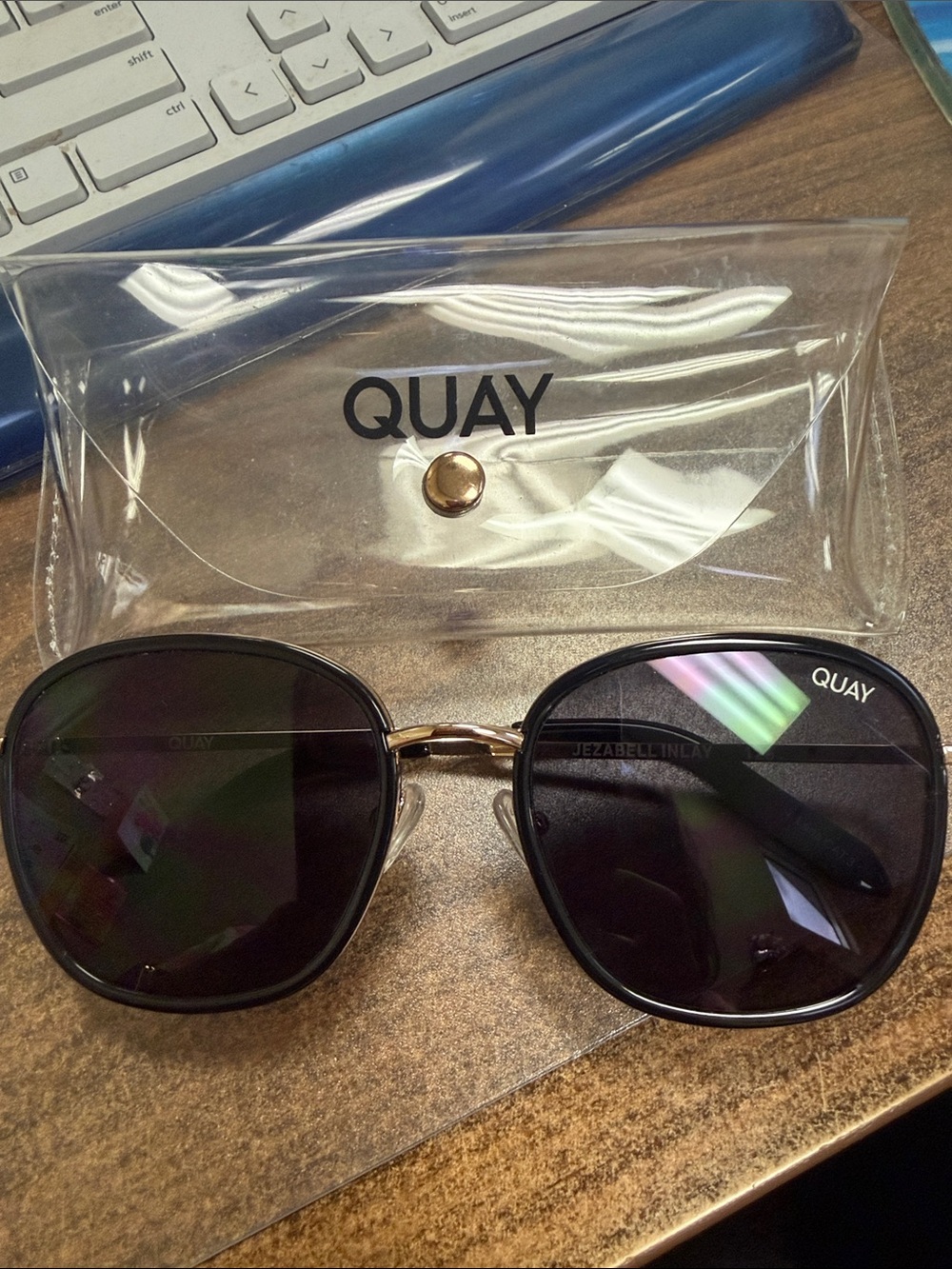 Quay Australia Black and Gold Sunglasses with Clear Case